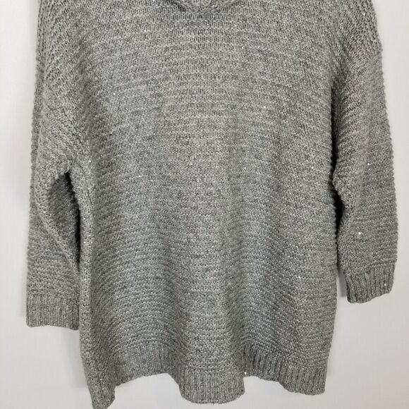 J.Jill  Women Long Hooded Zinc Multi Sequined Cardigan Sz L Gray Sweater - Picture 6 of 10